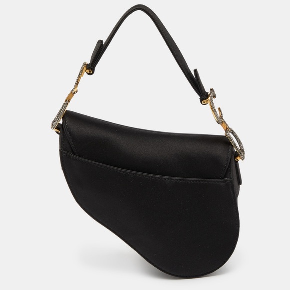 Authentic Christian Dior Black Mini Satin Saddle Bag with Crystals - Picture 4 of 6